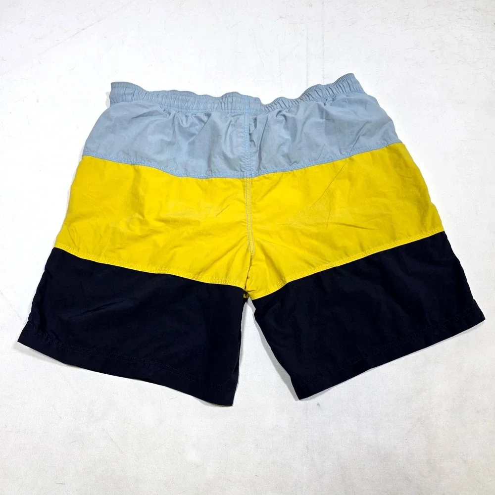 Nautica Swim Trunks Mens XL Blue Yellow Black Colorblock Logo Board Shorts